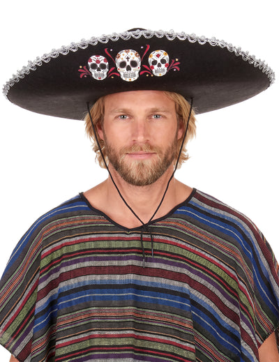 Sombrero Dia de los Muertos silber - schwarz