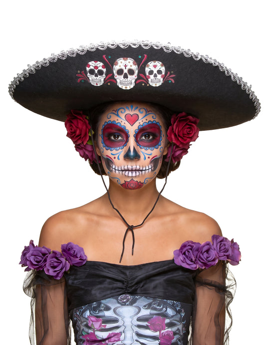 Sombrero Dia de los Muertos silber - schwarz
