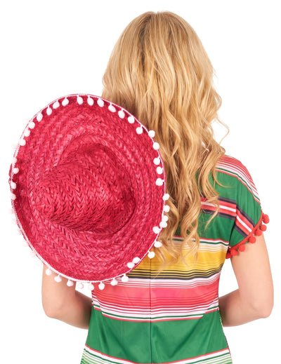 Pinker Sombrero mit Bommeln für Erwachsene