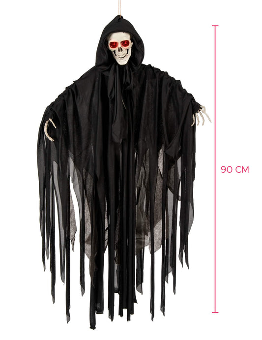 Maße mit Messskala des leuchtenden, tönenden und animierten Halloween-Skeletts