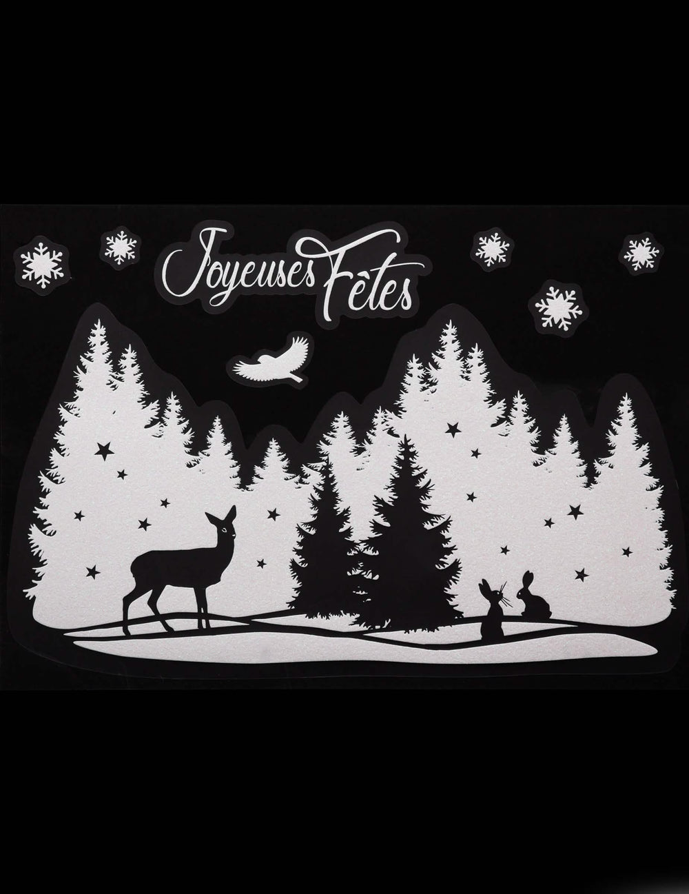 Sticker pour vitre paysage de noël blanc pailleté