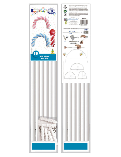 Vue du packaging et des instructions de montage de la structure arche de ballons arrondie