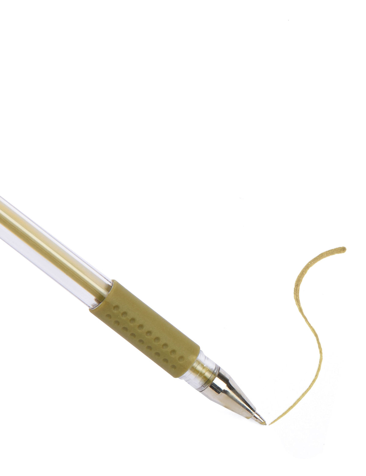 Détail de la pointe et du tracé du stylo gel à encre pailletée or