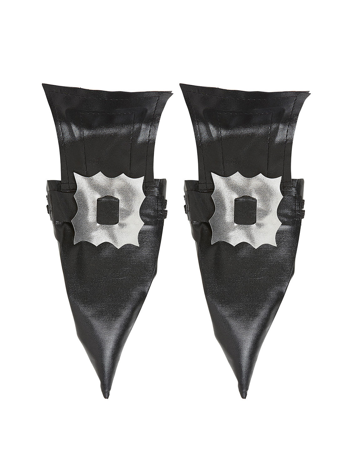 Hexen-Überziehschuhe Halloween für Erwachsene schwarz mit silbernen Schnallen