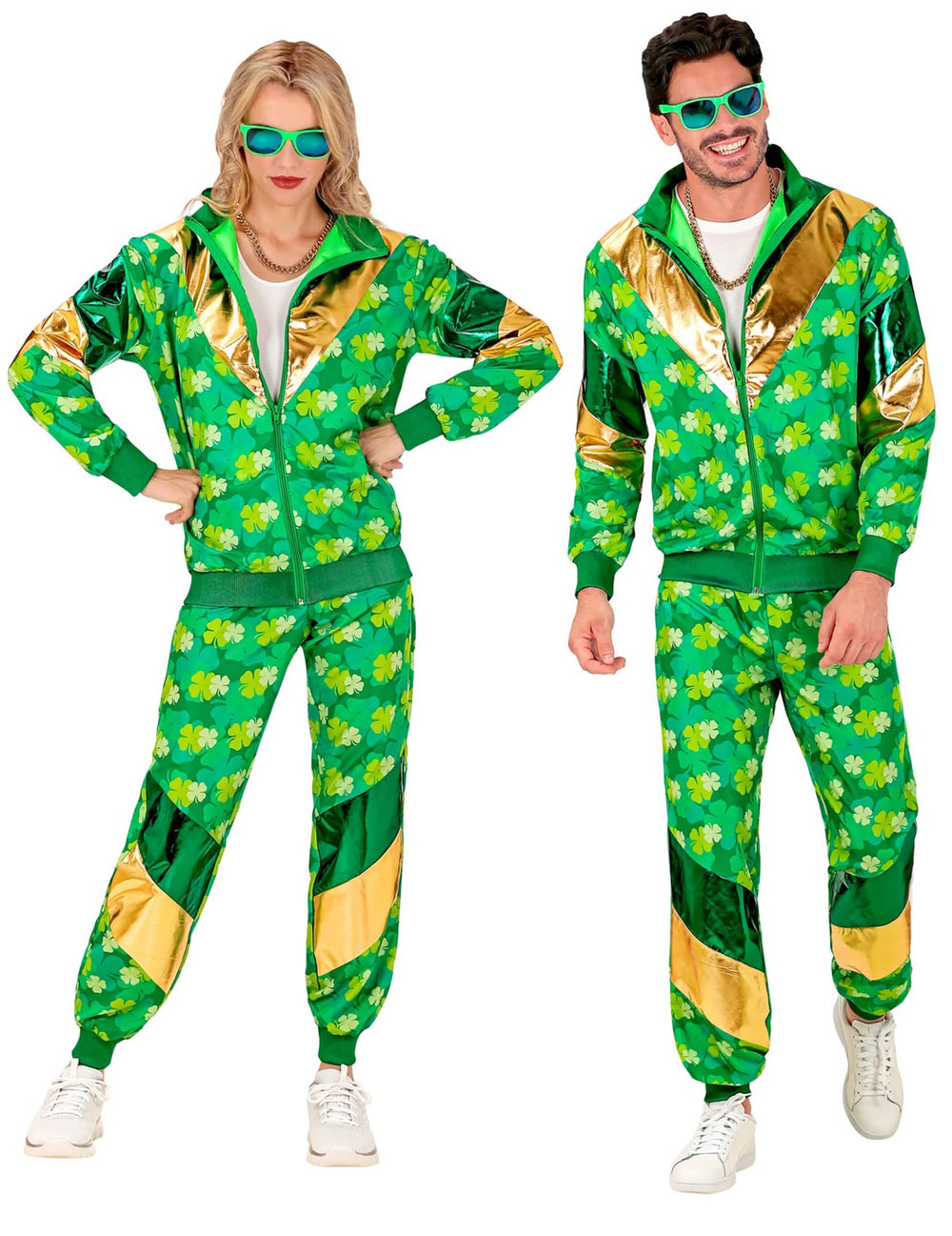 Vue d'ensemble homme et femme du survêtement à trèfles Saint Patrick pour adulte