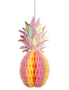 Gros plan sur les détails de la suspension en papier alvéolé ananas multicolore à dorure