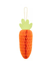 Suspension en papier alvéolé carotte pour Pâques orange et verte avec ficelle dorée