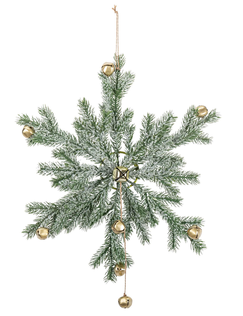 Hängedeko Schneeflocke Tannenzweige für verschneite Weihnachten mit goldenen Glöckchen