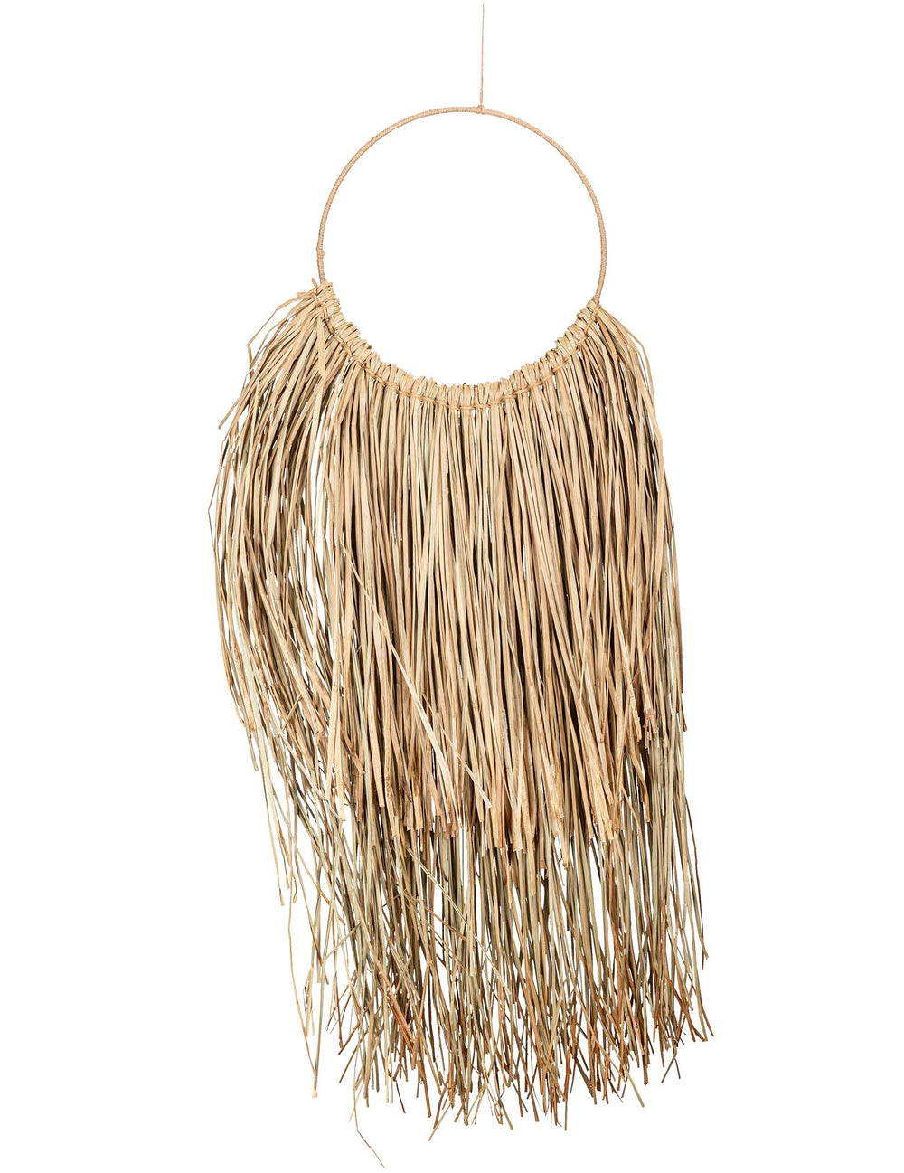 Suspension ronde style attrape-rêves pour décoration en raphia naturel