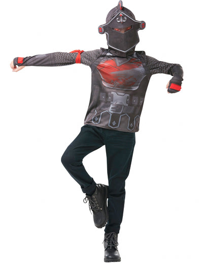 T-Shirt und Sturmhaube Black Knight Fortnite für Jugendliche, grau und rot, mit Rüstungsaufdruck