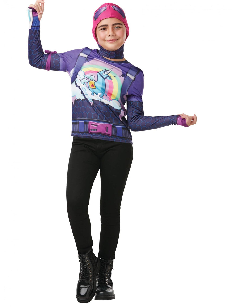 T-Shirts und Sturmhaube Brite Bomber Fortnite für Jugendliche Violett und Rosa, Pink mit Einhorn in Regenbogenfarben