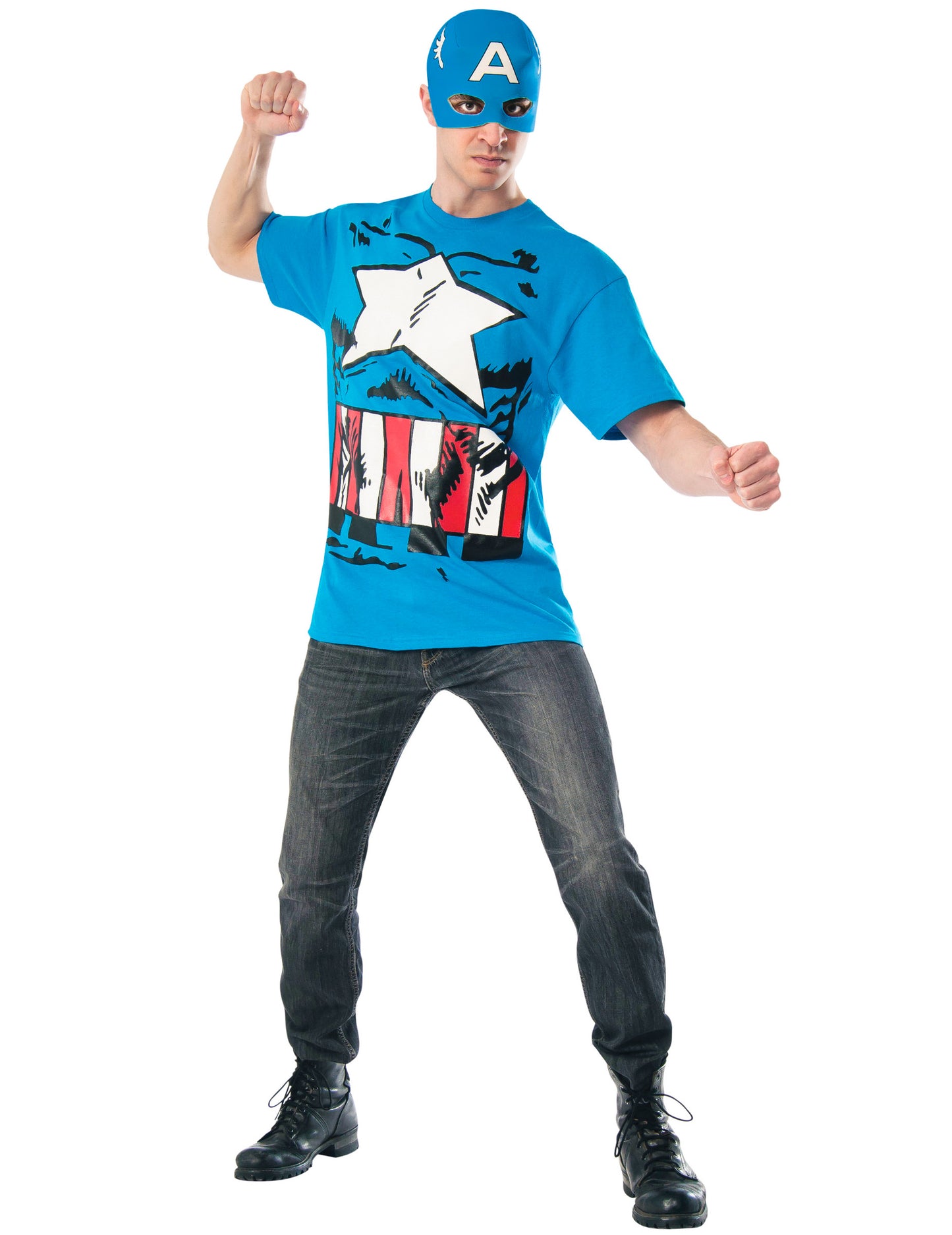 T-shirt et masque Captain America Avengers pour adulte bleu