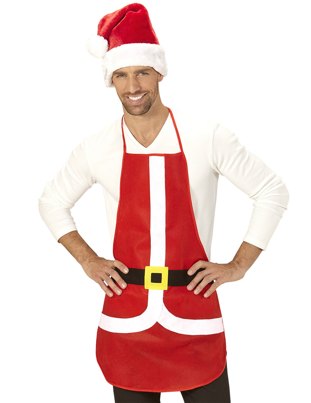 Tablier de Noël pour adulte rouge avec motif costume de Père Noël