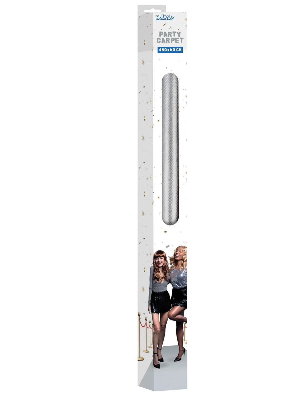 Vue de l'emballage du tapis argent pour fête