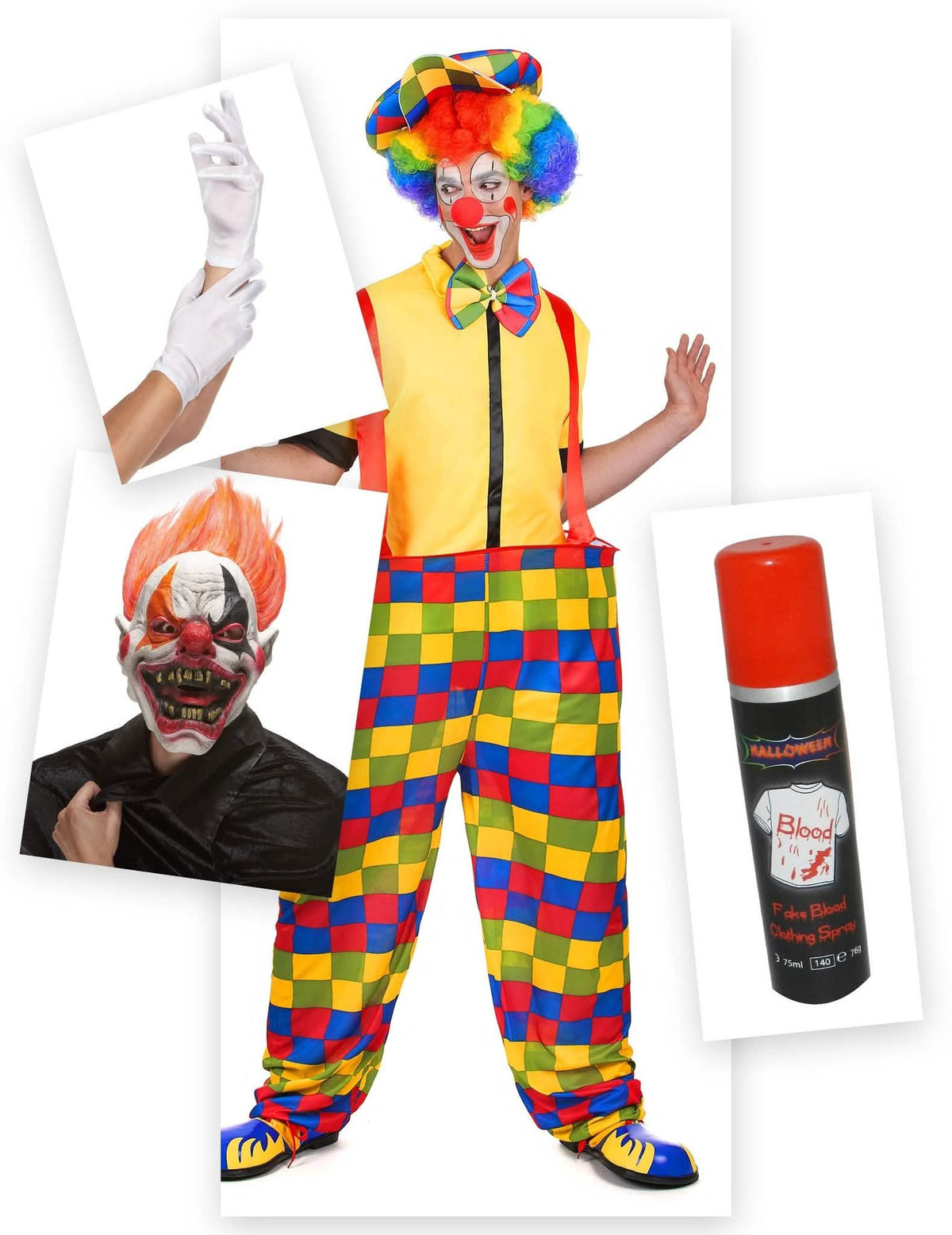 Psycho-Horrorclown Halloween-Set für Herren 7-teilig bunt