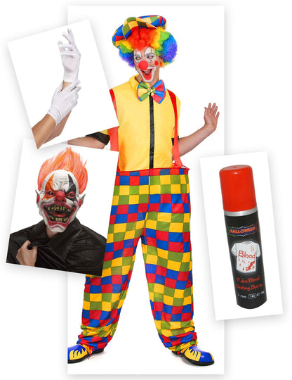 Psycho-Horrorclown Halloween-Set für Herren 7-teilig bunt