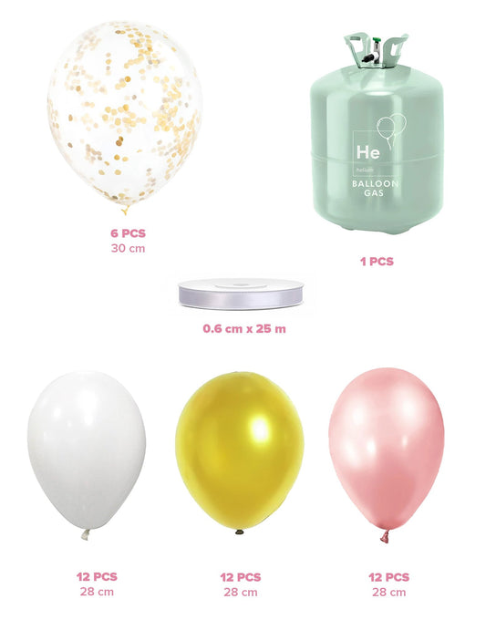 Kit bouteille d'hélium avec ballons baby shower rose or