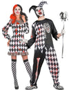 Blutiges Harlekin-Paarkostüm Halloween Clownkostüme schwarz-weiß-rot