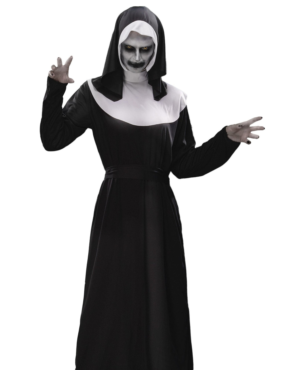 Zombiehaftes Nonnen-Kostüm Halloween-Set 7-teilig schwarz-weiss