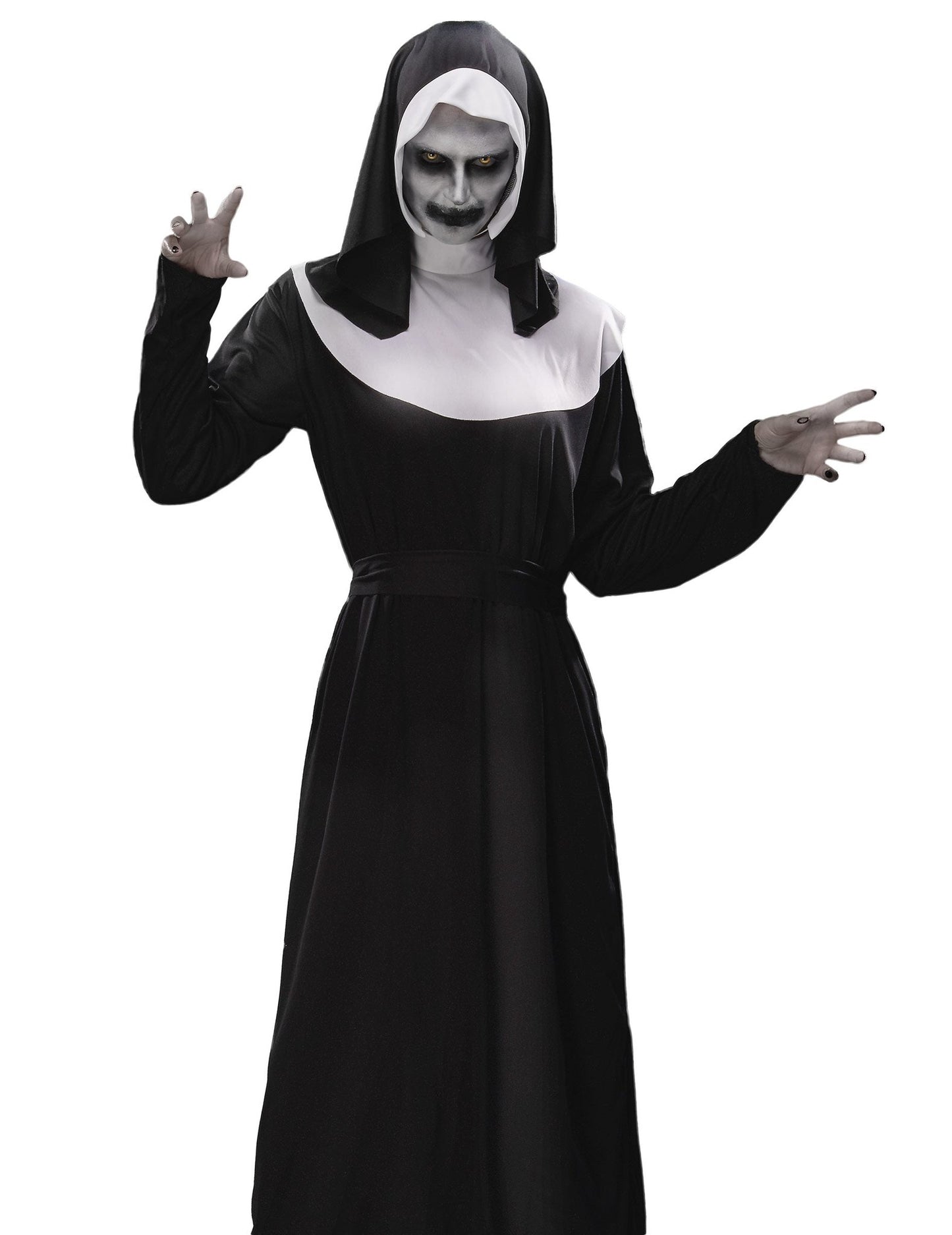 Zombiehaftes Nonnen-Kostüm Halloween-Set 7-teilig schwarz-weiss