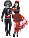 Farbenfrohes Dia de los muertos-Paarkostüm für Damen und Herren schwarz-rot-grün