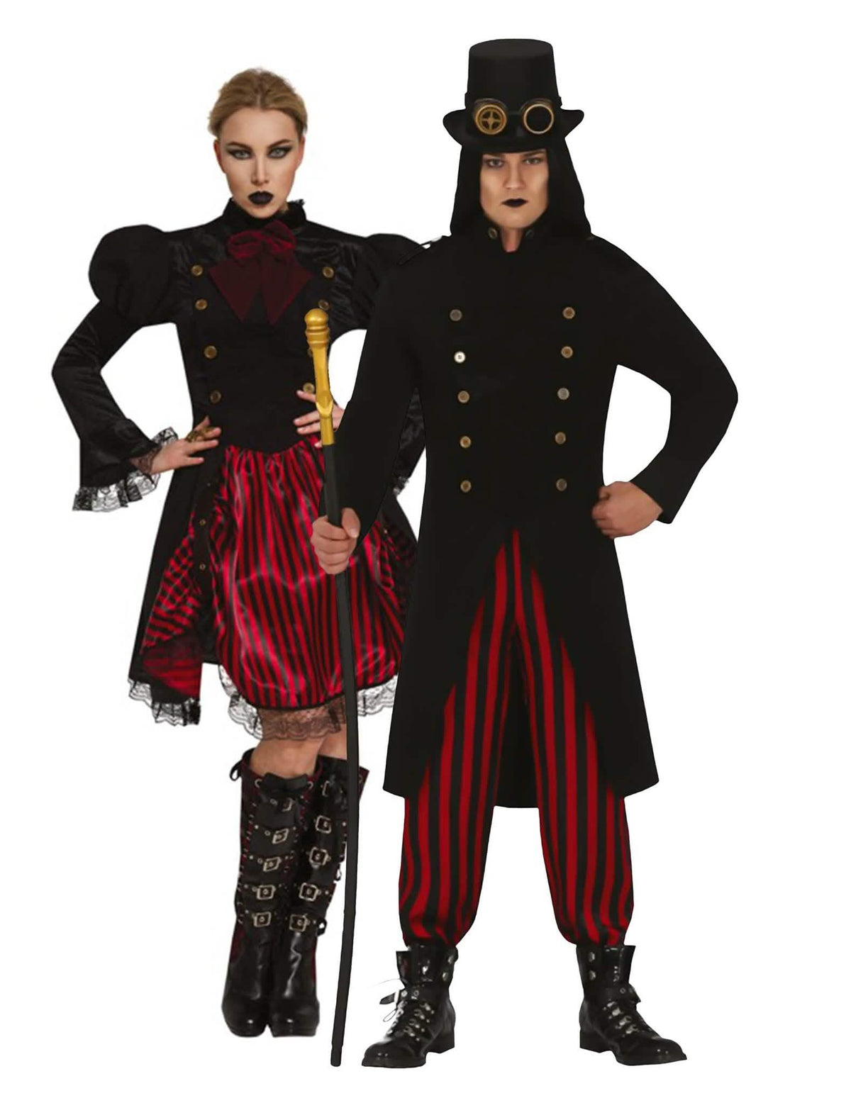 Steampunk Paarkostüm Halloween schwarz rot