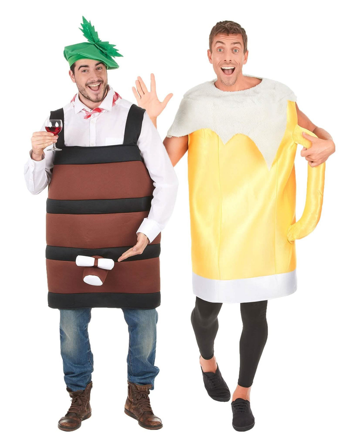 Bierkrug- und Weinfasskostüm für Paare