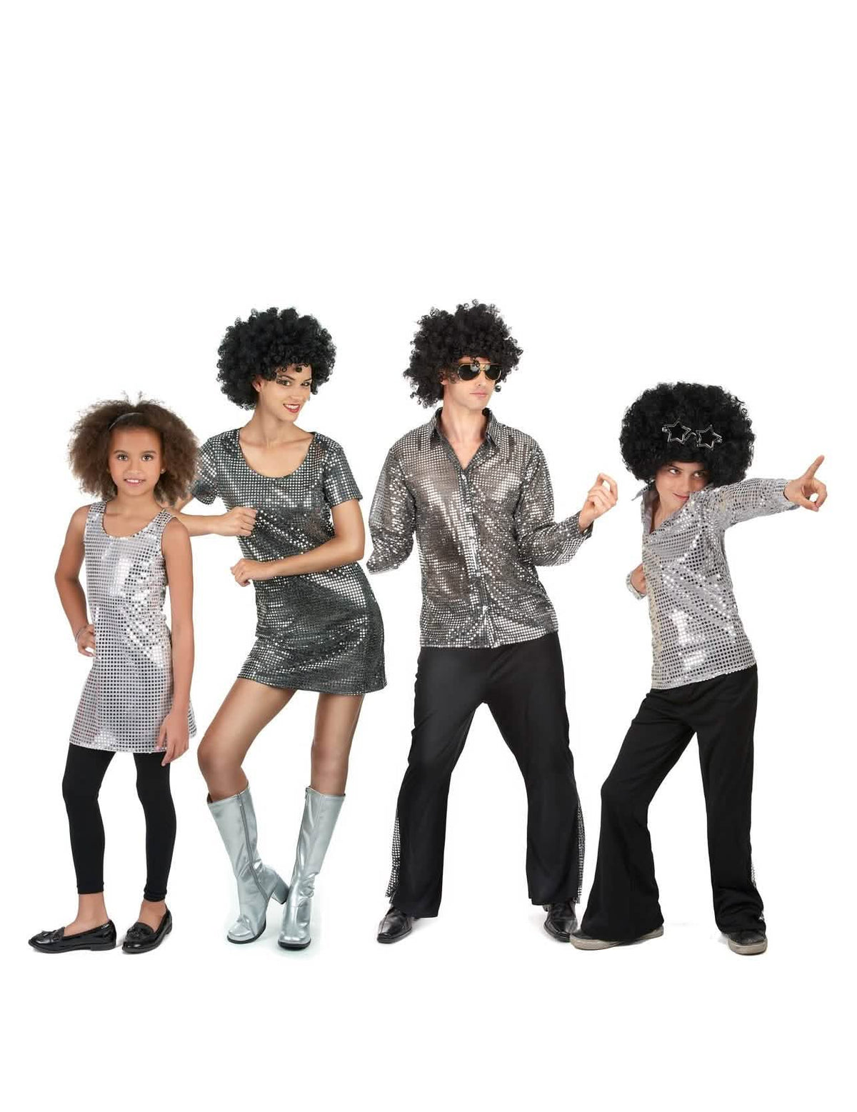 Familien Discokostüm Silber