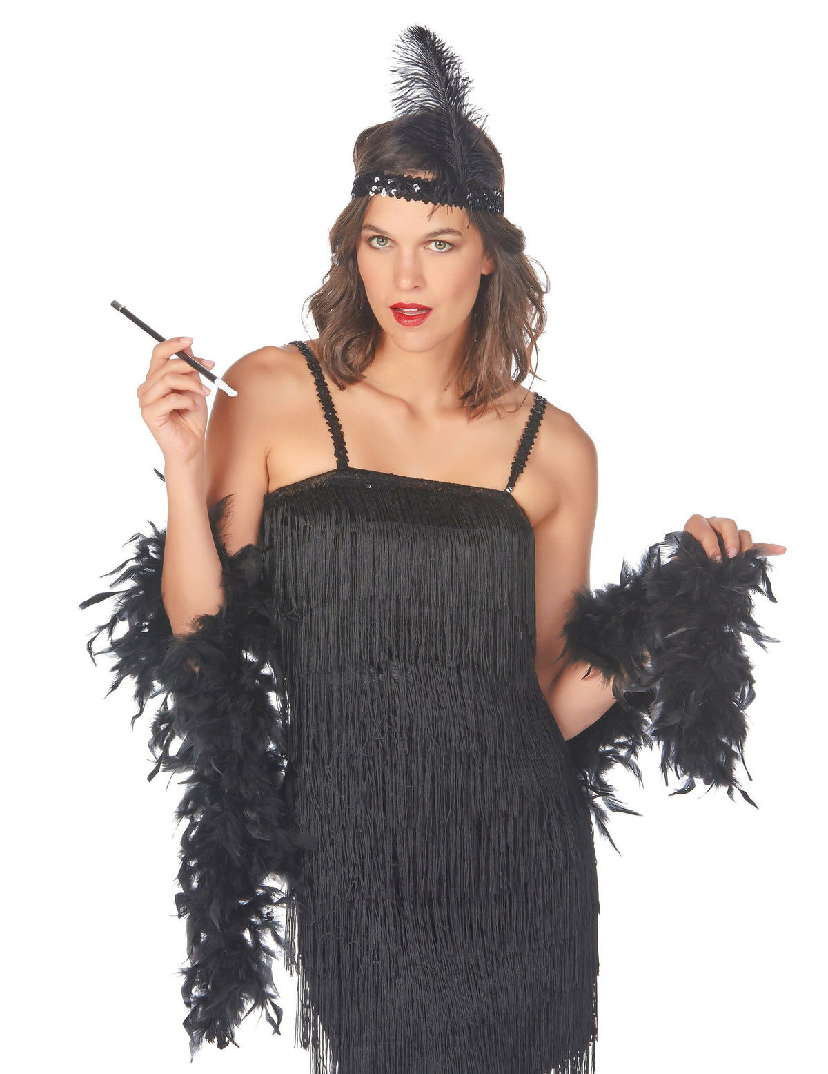 Federstirnband Charleston Damen set schwarz
