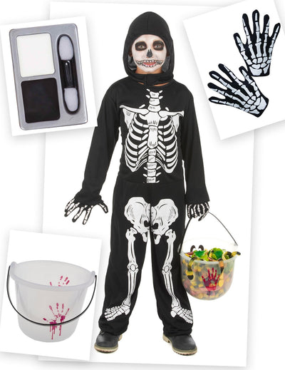Skelett-Kostüm-Set für Jungen Halloween-Kostüm-Set schwarz-weiss