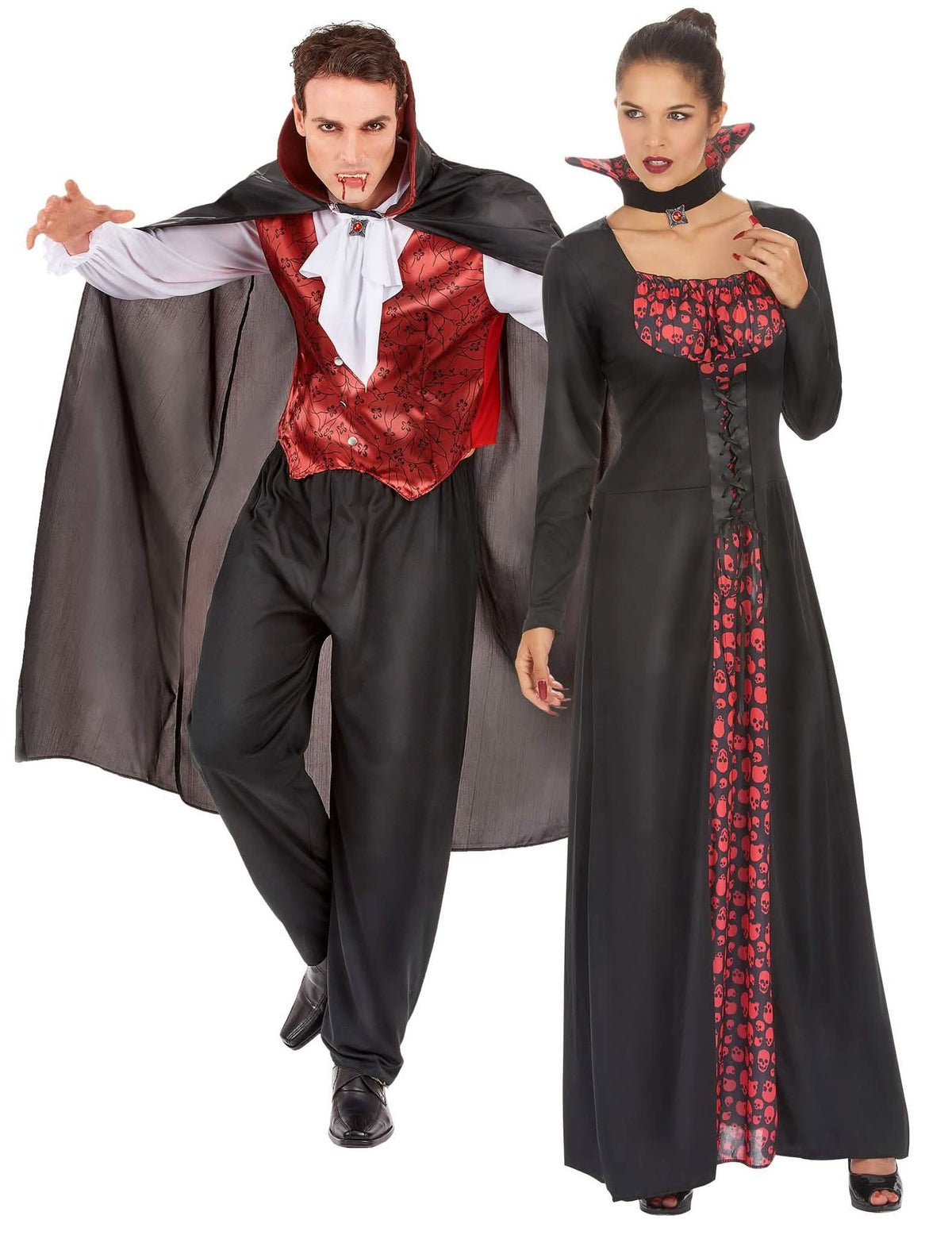 Klassisches Vampir-Paarkostüm für Halloween Erwachsenen-Kostüm schwarz-rot