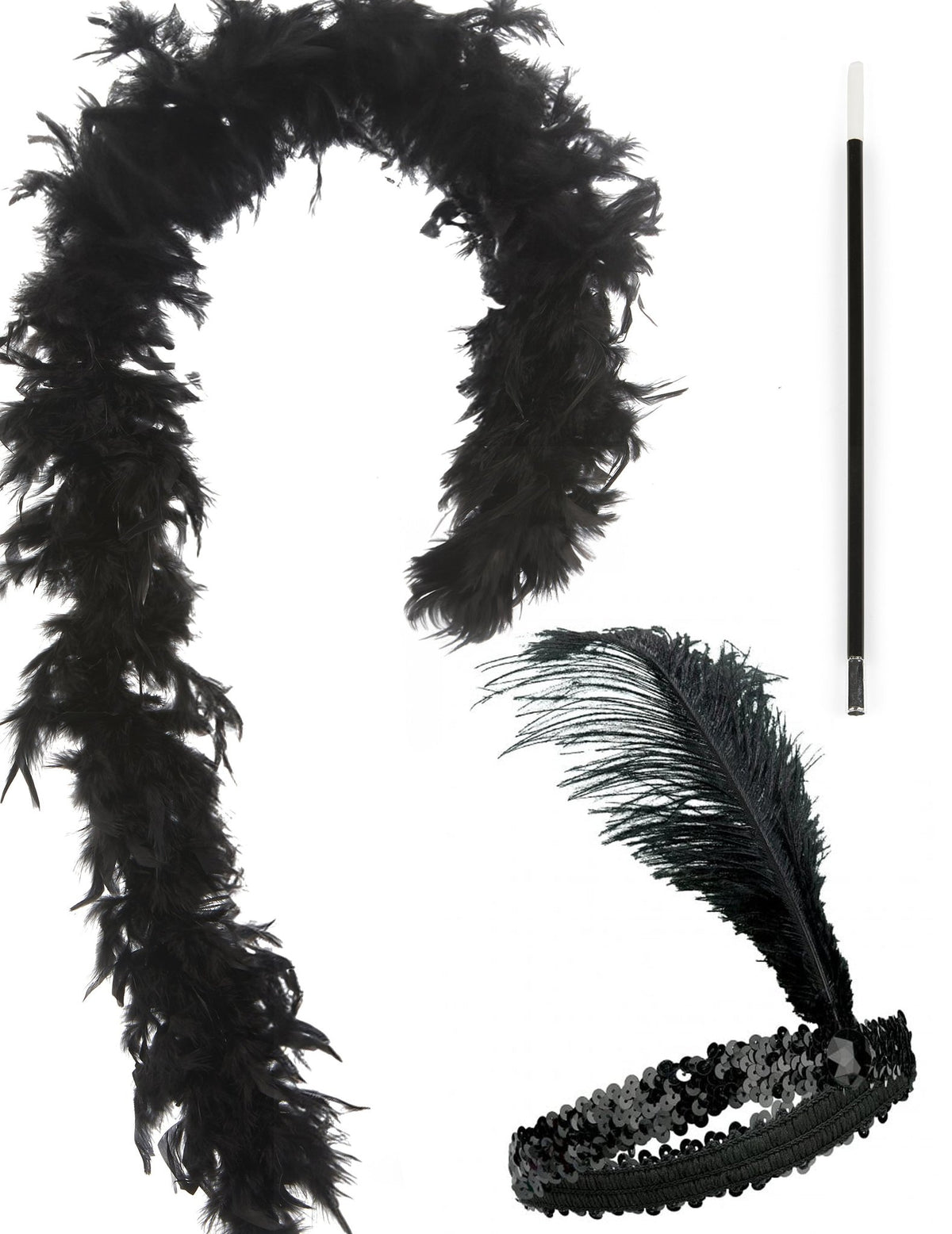 Federstirnband Charleston Damen set schwarz