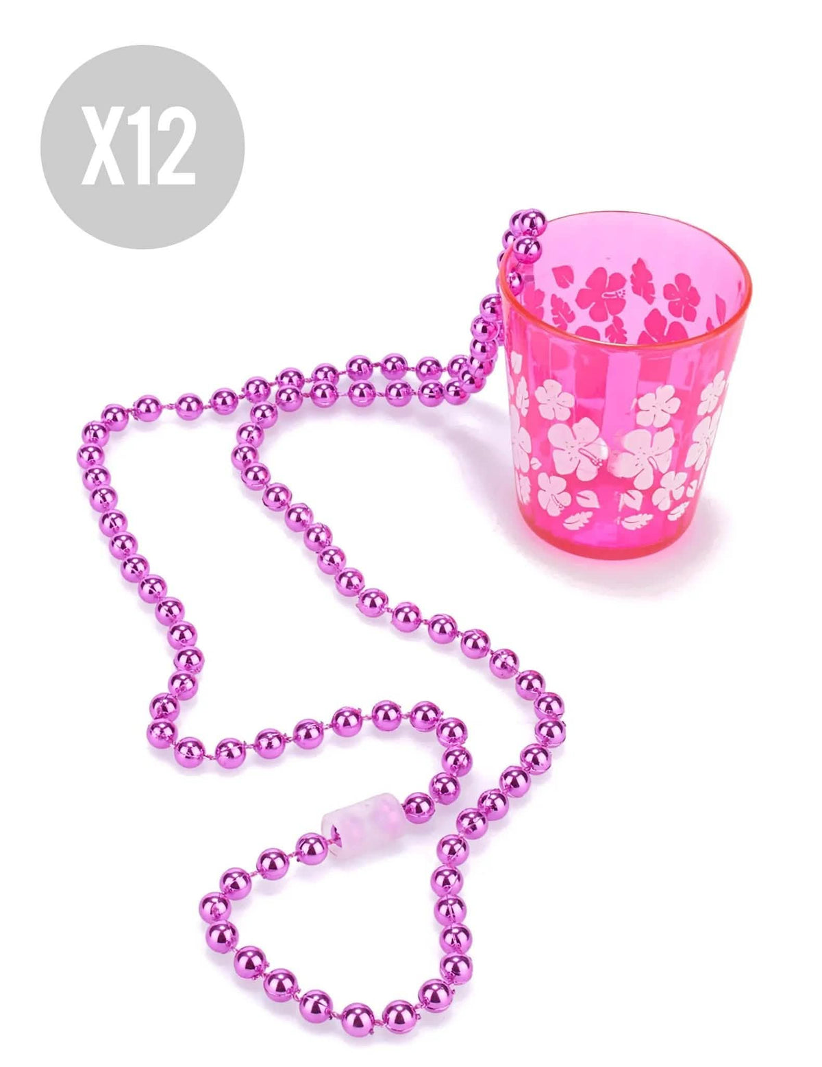 Trink-Set Shooter-Gläser mit Perlenkette 12 Stück rosa 50cm