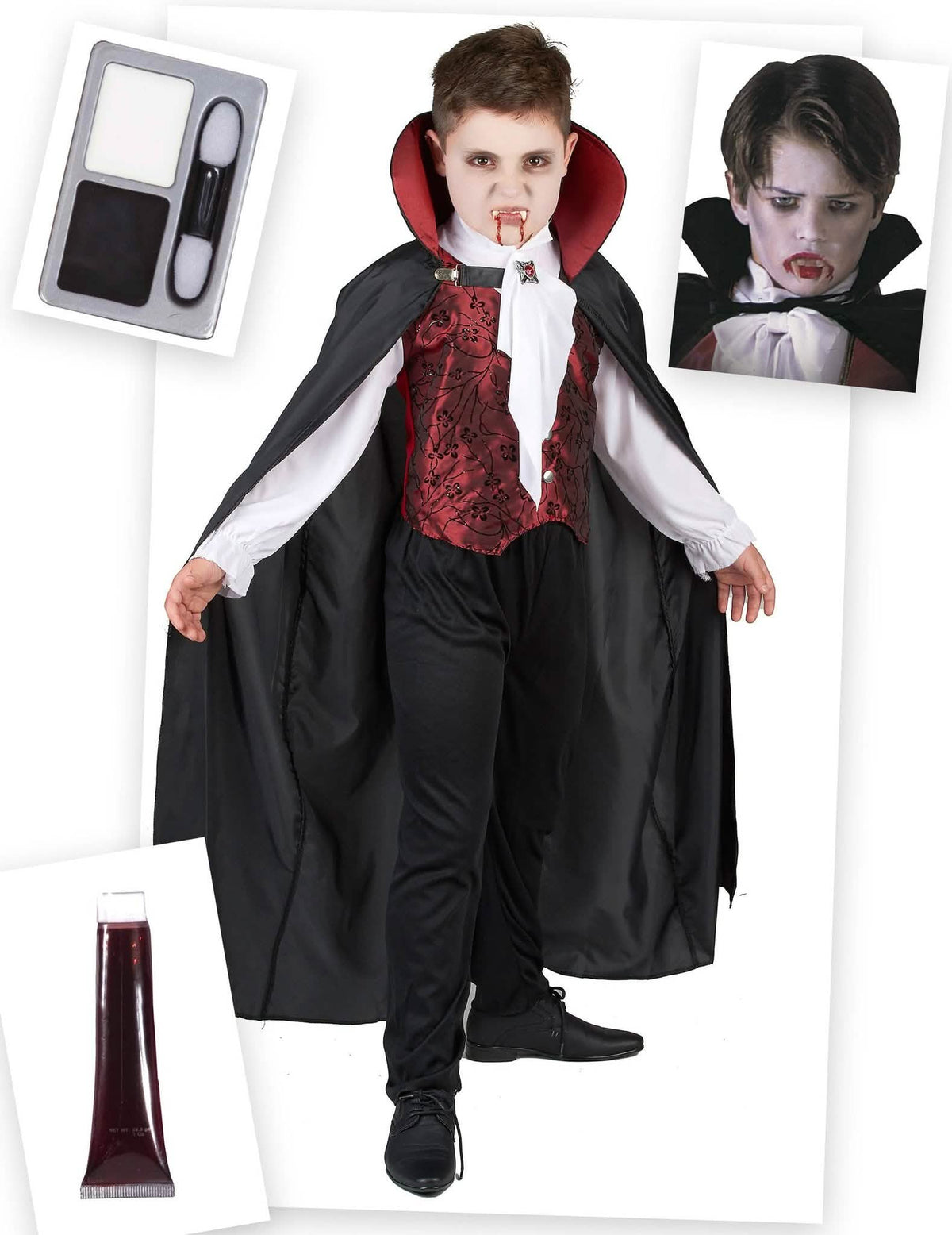 Vampir-Kostüm-Set für Kinder Halloween-Kostüm 6-teilig schwarz-rot-weiss