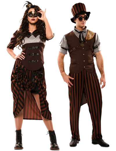 Viktorianisches-Partnerkostüm Steampunk-Verkleidung für Erwachsene braun-schwarz