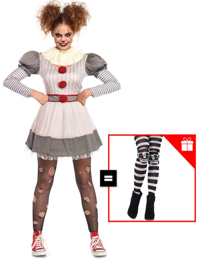 Kit déguisement creepy clown femme avec collants