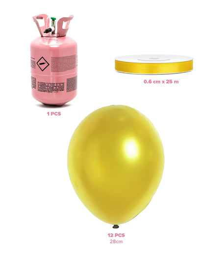 Heliumflaschen-Set mit 12 Ballons gold