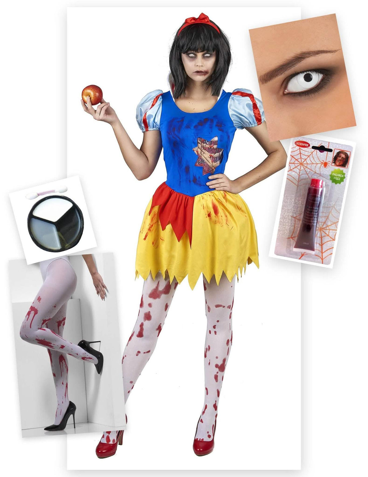 Zombiehaftes Prinzessinnen-Kostüm Märchen Halloween-Set 5-teilig blau-gelb
