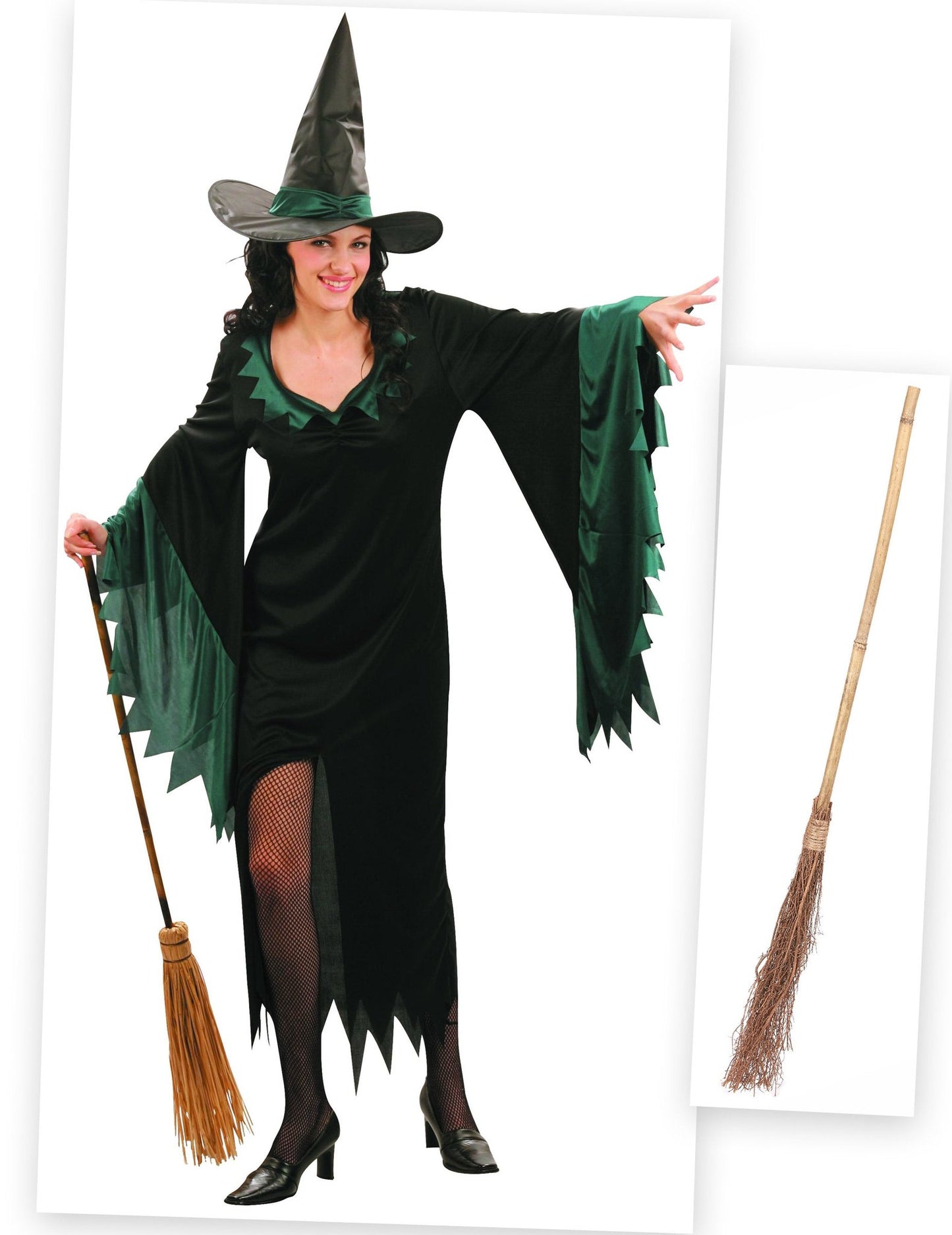 Kostümset Hexe für Damen mit Kleid, Hut und Besen