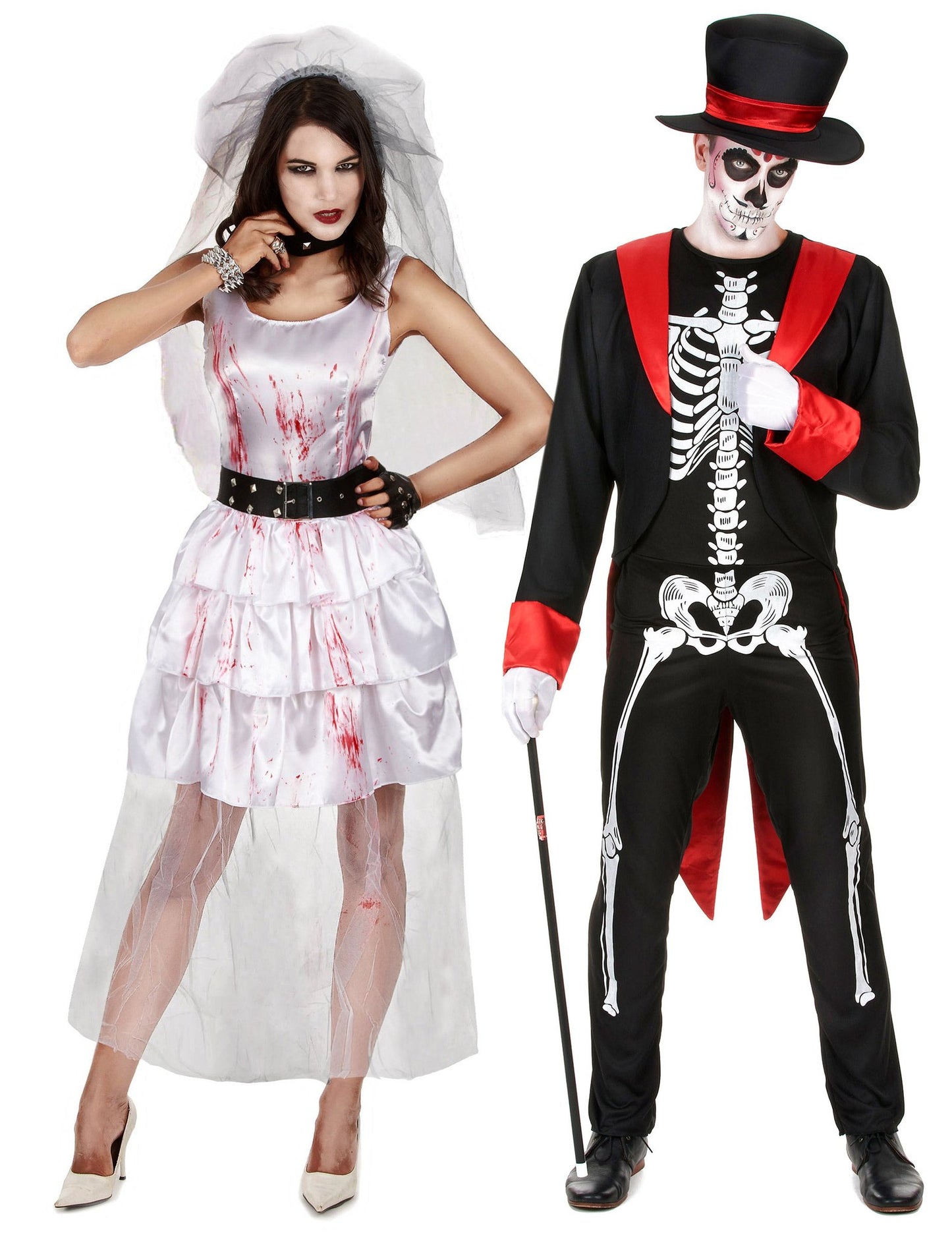 Blutiges Brautpaar-Paarkostüm Halloween-Verkleidung weiss-schwarz-rot
