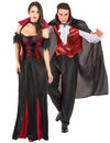 Elegantes Vampir-Paarkostüm für Damen und Herren Halloween schwarz-rot-weiß
