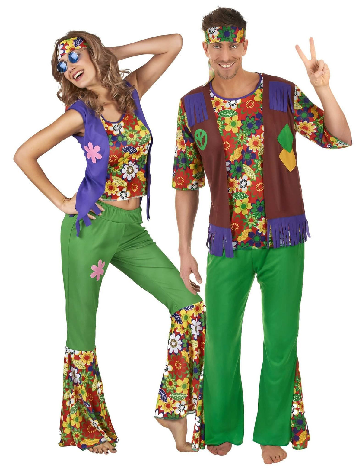 Flower Power Paarkostüm Hippie-Verkleidungen für Erwachsene bunt