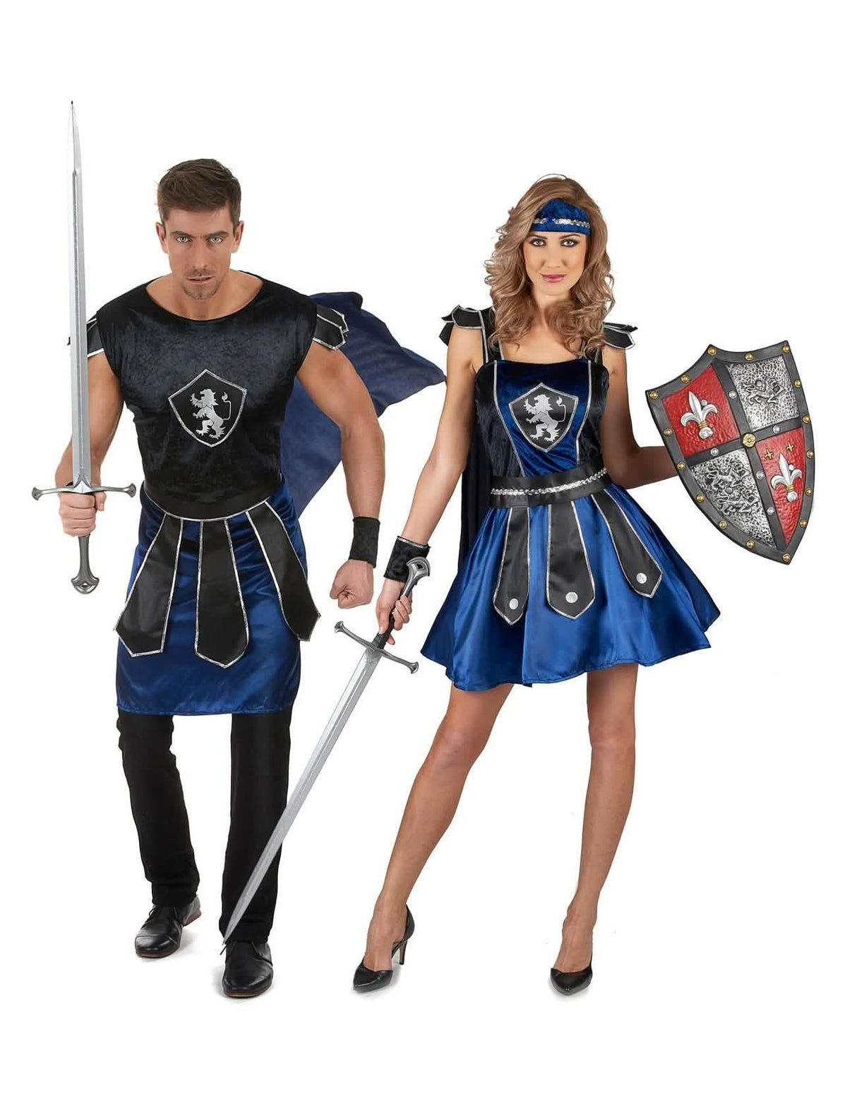 Ritter-Paarkostüm für Erwachsene blau-schwarz