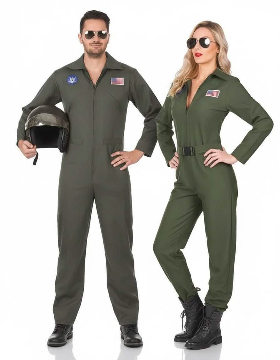 Vue de face du déguisement de pilote avion pour couple adulte