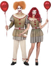 Psychoclown-Paarkostüm für Erwachsene Halloween beige-rot-grau