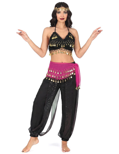 Komplettkostüm orientalische Tänzerin schwarz und rosa für Damen