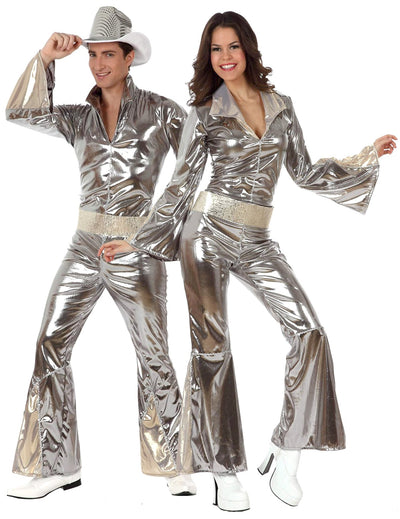 70er-Jahre Disco-Paarkostüm für Erwachsene Fasching silberfarben