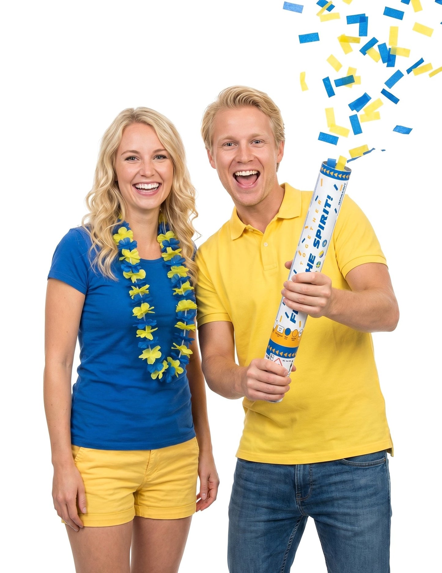 Schweden-Fan-Set: Hawaiikette und Konfettikanone