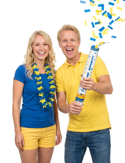 Schweden-Fan-Set: Hawaiikette und Konfettikanone
