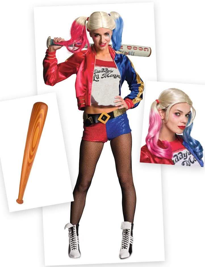 Harley Quinn Suicide Squad™Kostüm und Kostüm-Accessoires 3-teilig bunt
